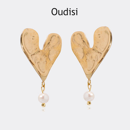 18CT gold-plated textured drop earring