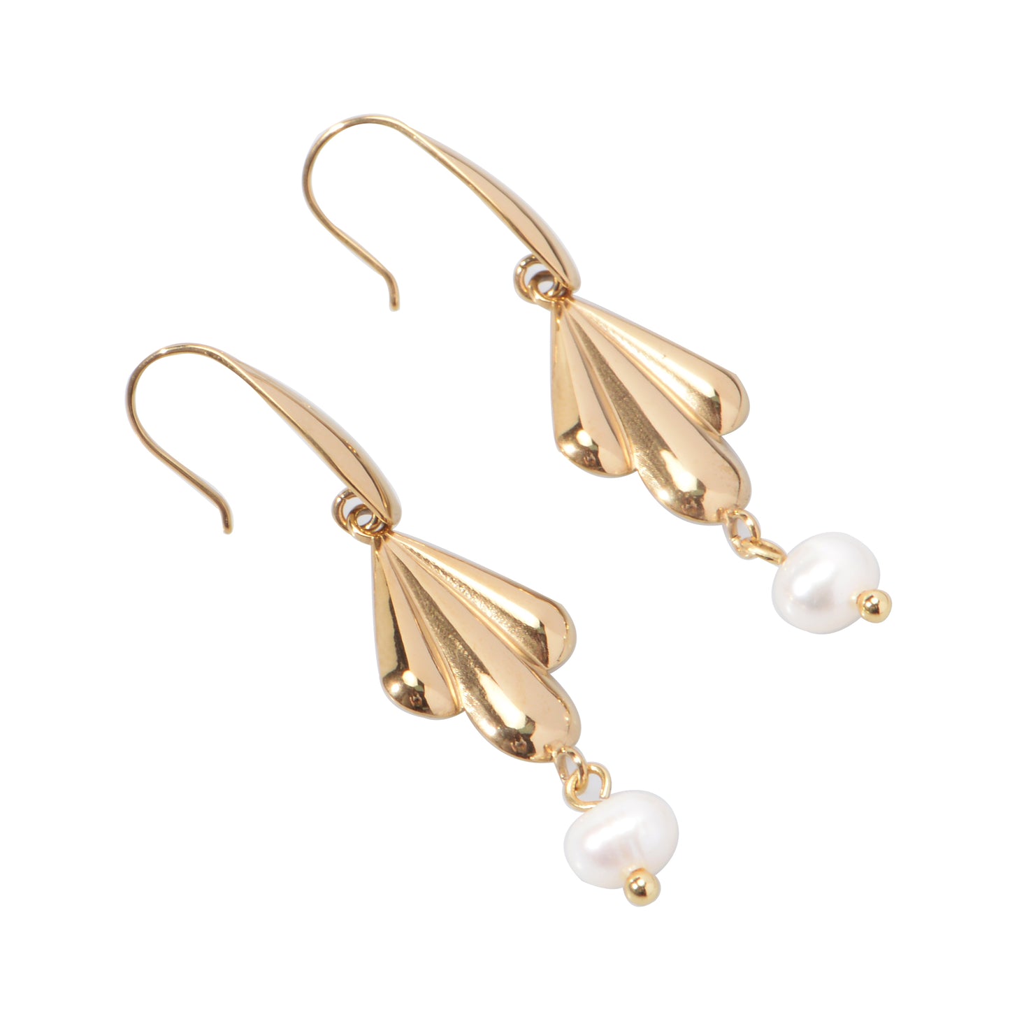 Stainless Steel 18K Gold-Plated Shell Pearl Petal Drop Earring
