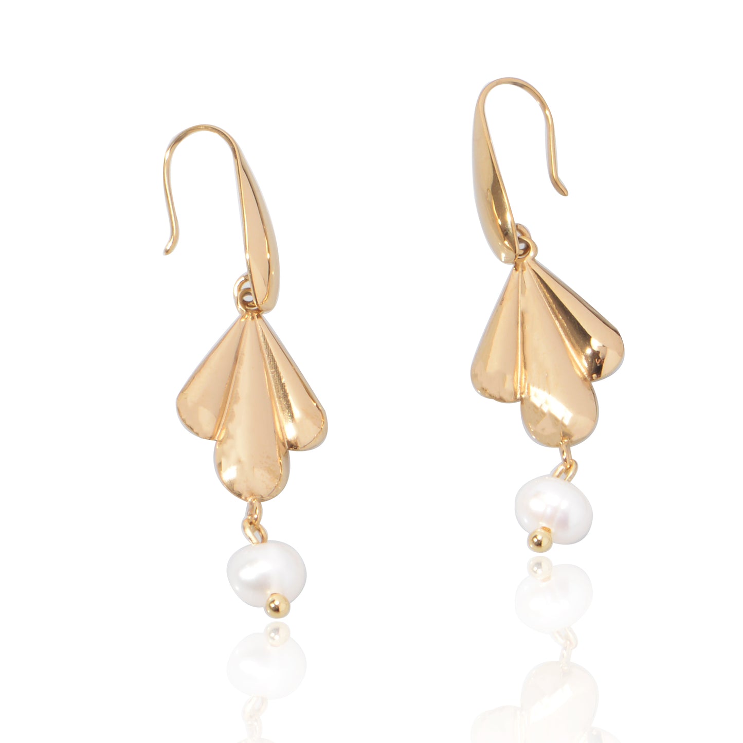 Stainless Steel 18K Gold-Plated Shell Pearl Petal Drop Earring