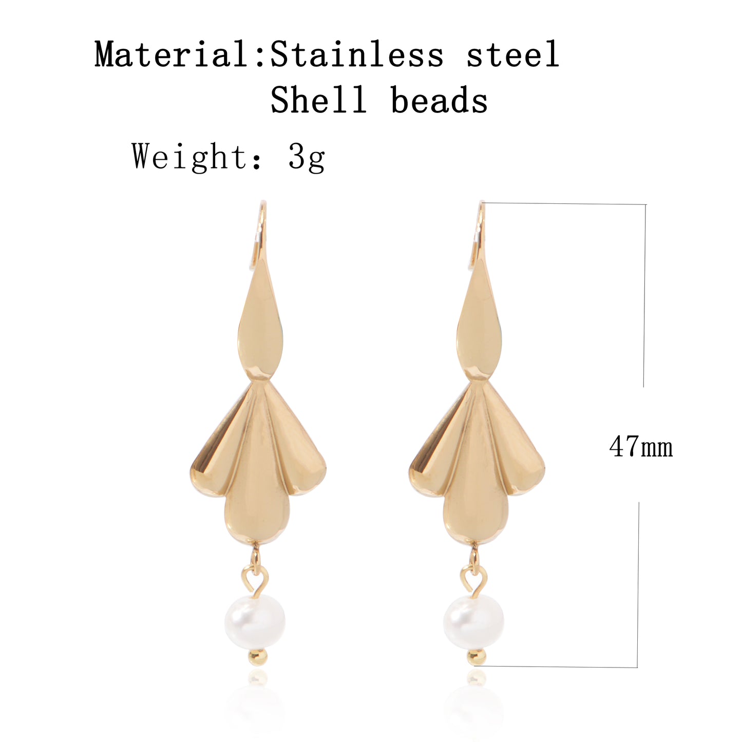 Stainless Steel 18K Gold-Plated Shell Pearl Petal Drop Earring