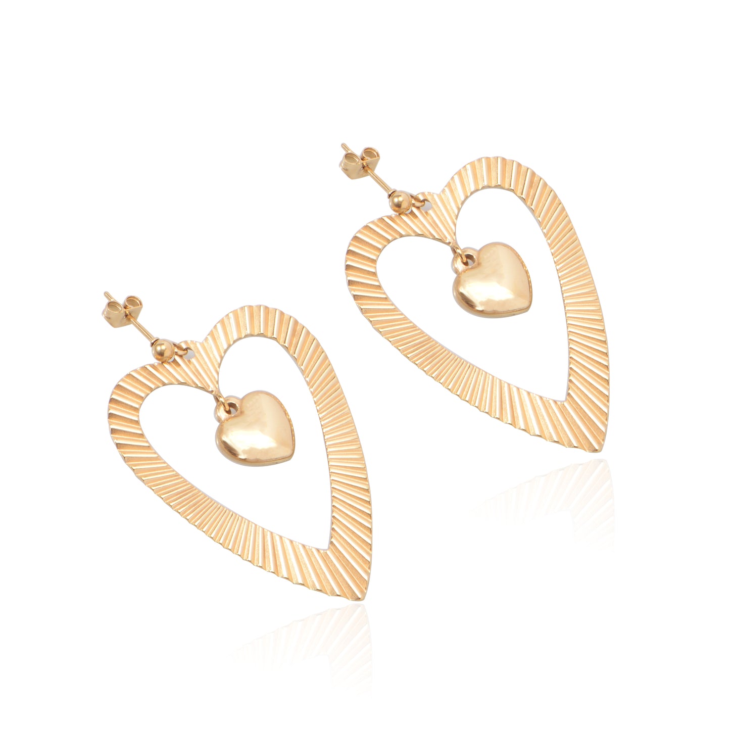 Stainless Steel 18K Gold Plating Heart in Heart Drop Earring