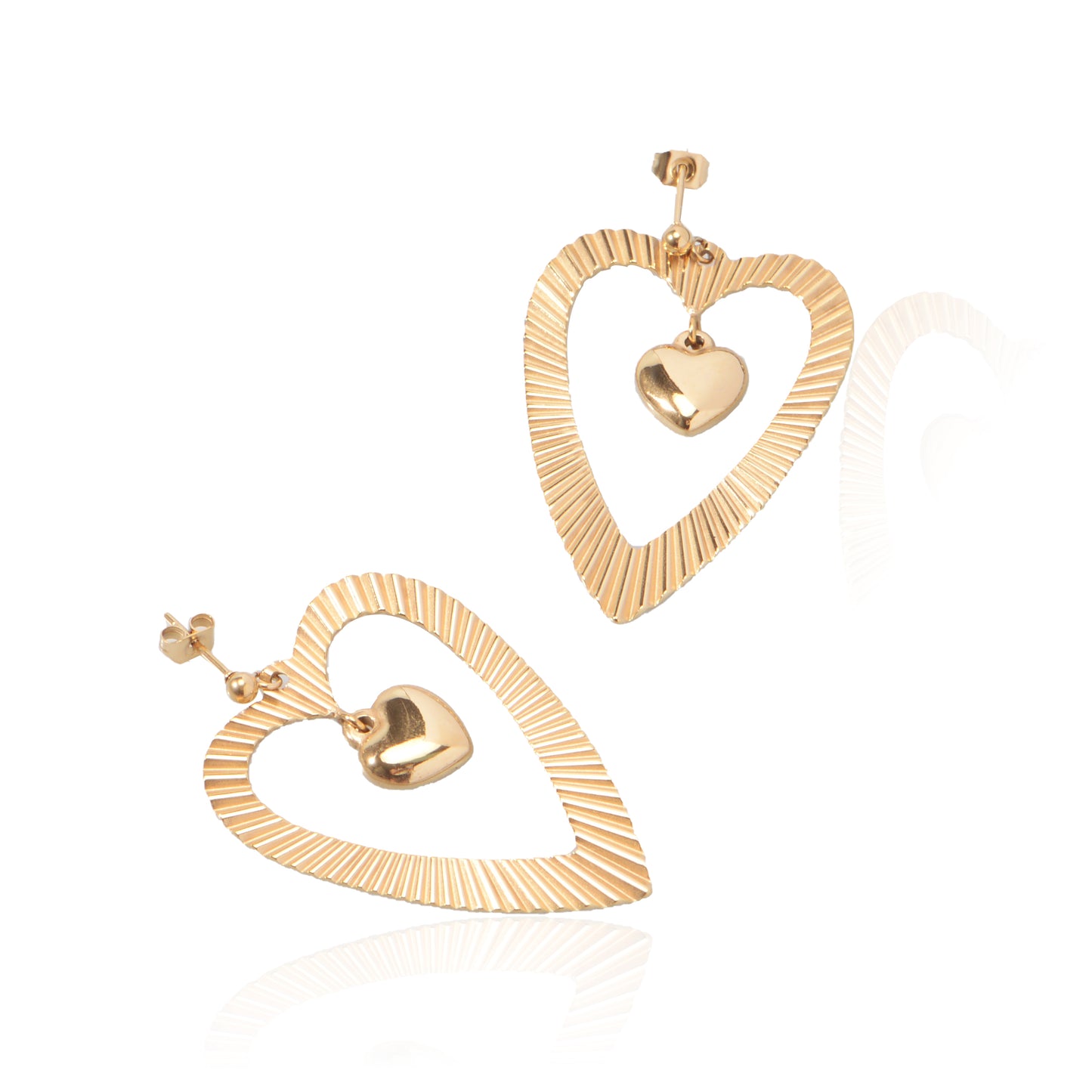 Stainless Steel 18K Gold Plating Heart in Heart Drop Earring