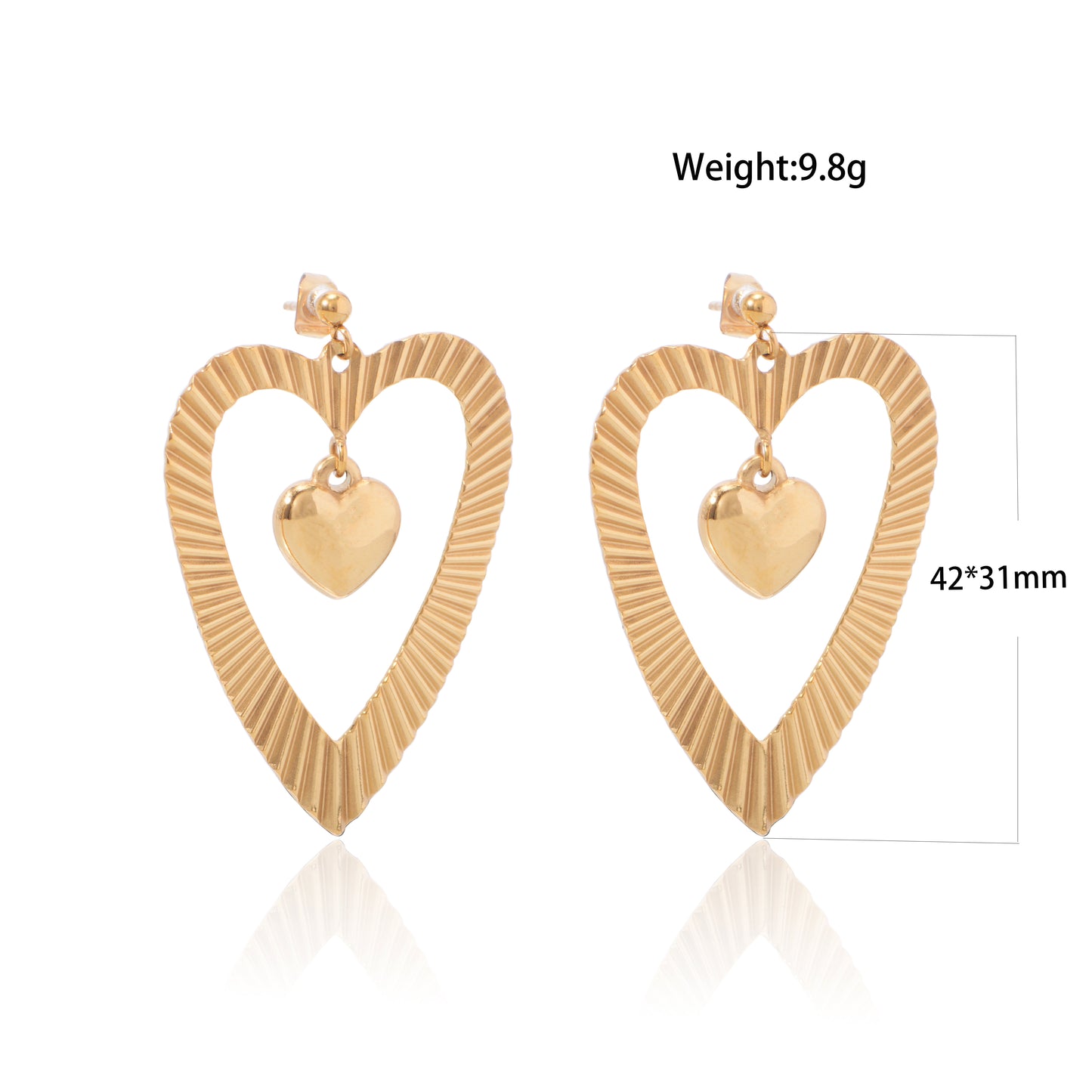 Stainless Steel 18K Gold Plating Heart in Heart Drop Earring
