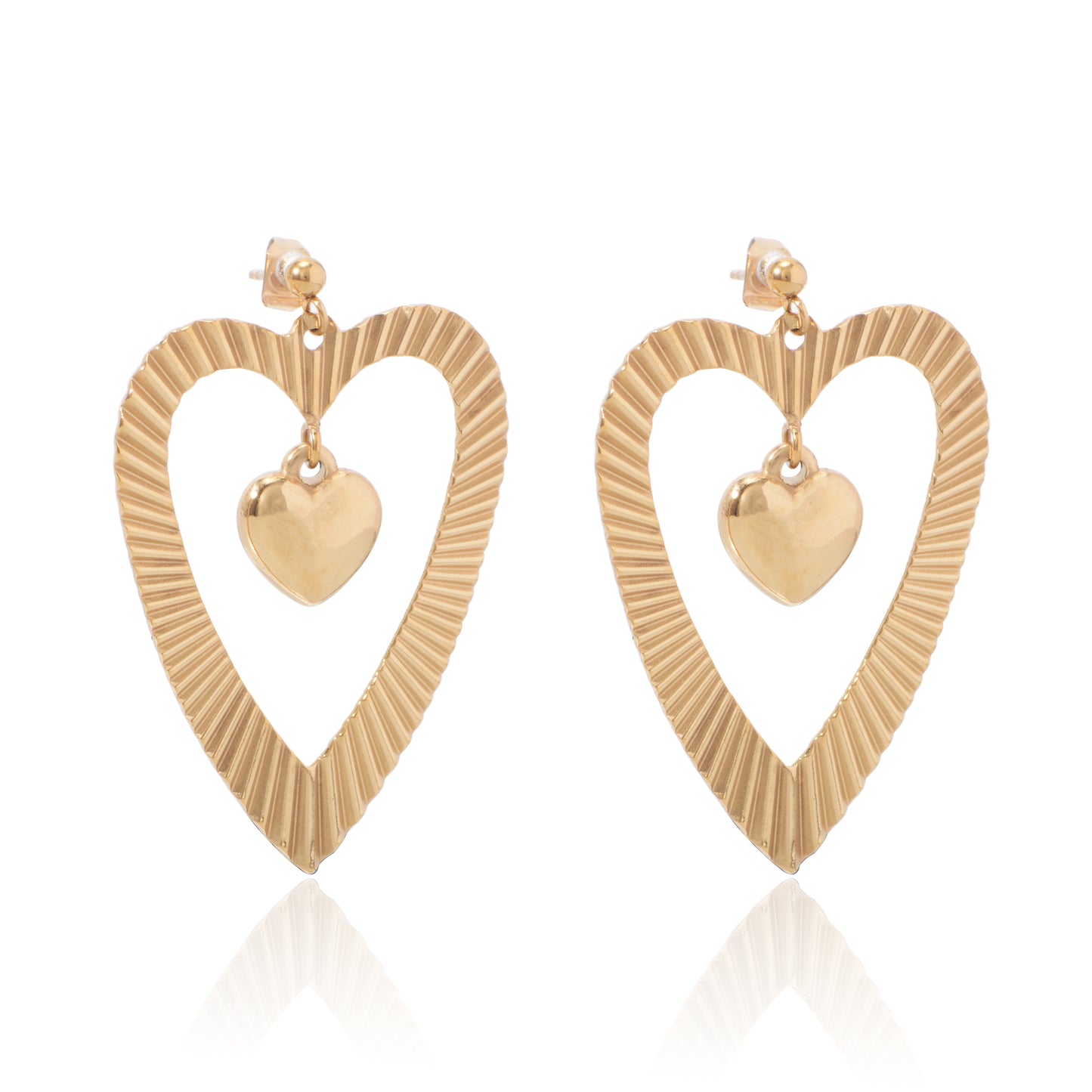 Stainless Steel 18K Gold Plating Heart in Heart Drop Earring
