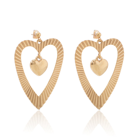 Stainless Steel 18K Gold Plating Heart in Heart Drop Earring