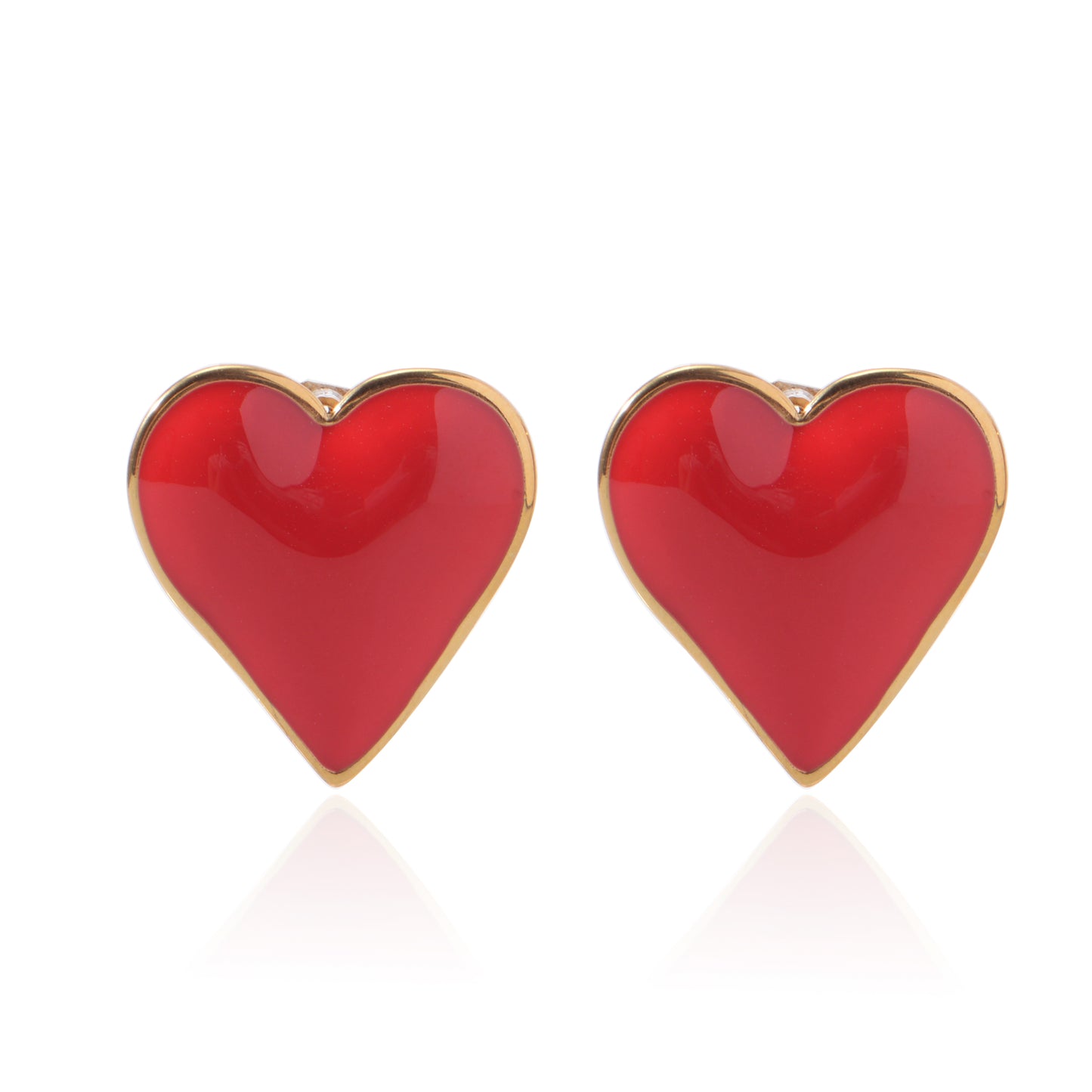 18K Gold Plated Stainless Steel Red Enamel Heart Stud Earrings for Women Waterproof and Hypoallergenic