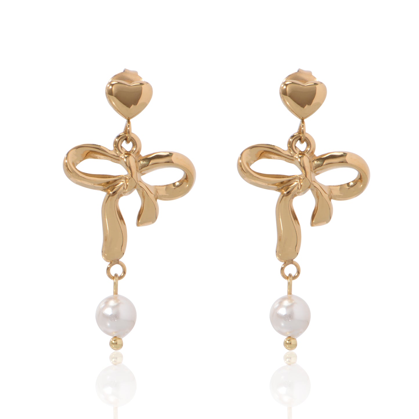 Stainless Steel 18K Gold-Plated Bow-Knot Shell Pearl Earrings