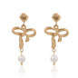 Stainless Steel 18K Gold-Plated Bow-Knot Shell Pearl Earrings