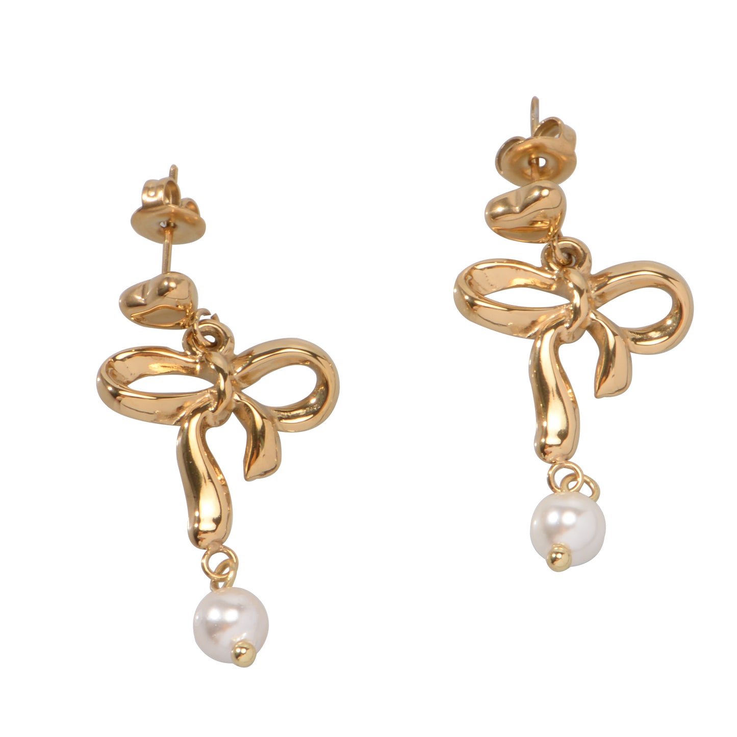 Stainless Steel 18K Gold-Plated Bow-Knot Shell Pearl Earrings