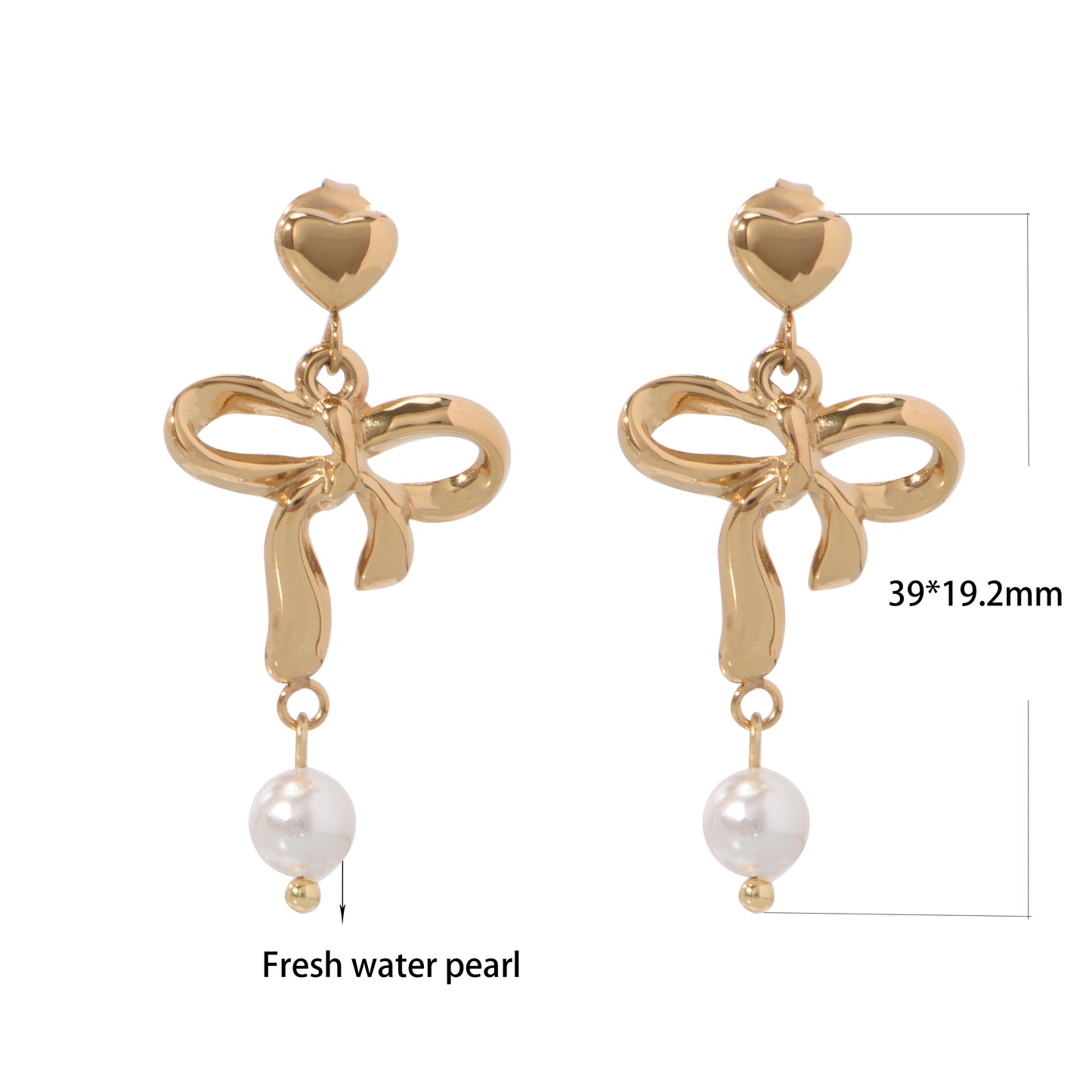 Stainless Steel 18K Gold-Plated Bow-Knot Shell Pearl Earrings