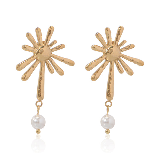 18K Gold-Plated Stainless Steel Shell Pearl Leaf earrings
