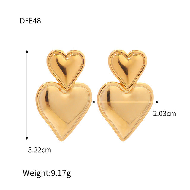 Double hearts drop earring