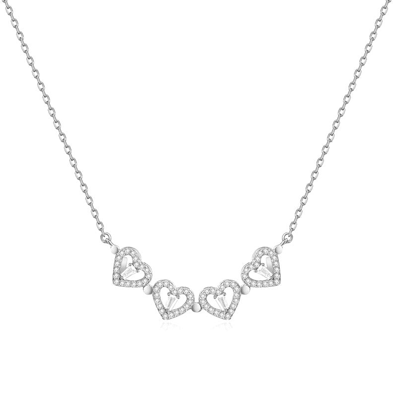925 Sterling Silver 2-in-1 Four-Leaf Clover & Heart Necklace with Cubic Zirconia
