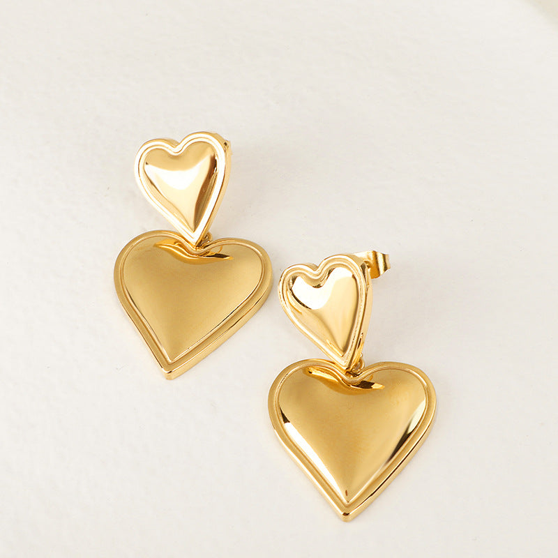 Double hearts drop earring
