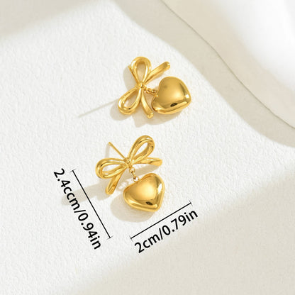 Heart bow drop earring