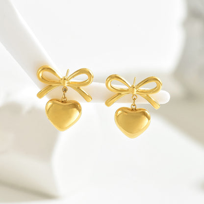 Heart bow drop earring