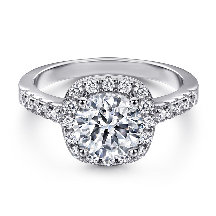 925 Sterling Silver Halo Zirconia Ring – Elegant Engagement Promise Ring