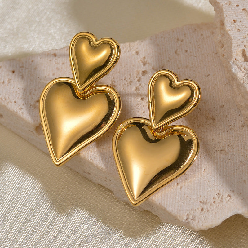 Double hearts drop earring