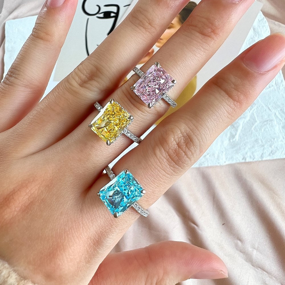Luxury 925 Silver Square Cut Zirconia Ring with Colorful Gemstone | Elegant Women’s Statement Ring