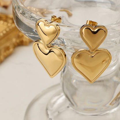 Double hearts drop earring
