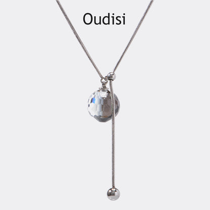 Oudisijewelry Adjustable faceted glass pendant necklace