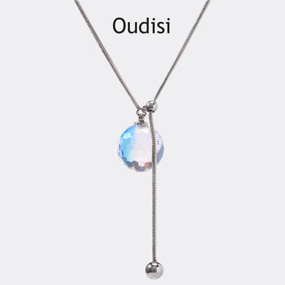 Oudisijewelry Adjustable faceted glass pendant necklace