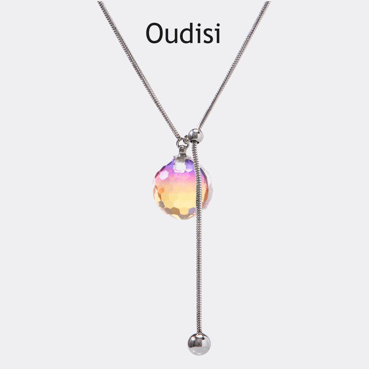 Oudisijewelry Adjustable faceted glass pendant necklace