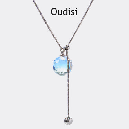 Oudisijewelry Adjustable faceted glass pendant necklace