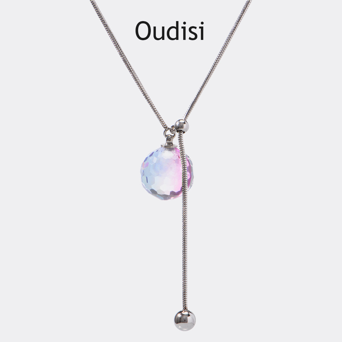 Oudisijewelry Adjustable faceted glass pendant necklace