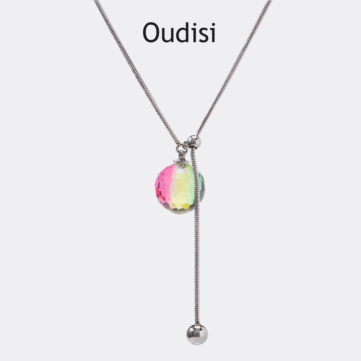 Oudisijewelry Adjustable faceted glass pendant necklace