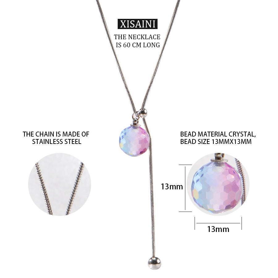 Oudisijewelry Adjustable faceted glass pendant necklace