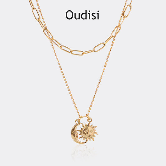 Oudisijewelry 316L Stainless steel moon&sun stack necklaces