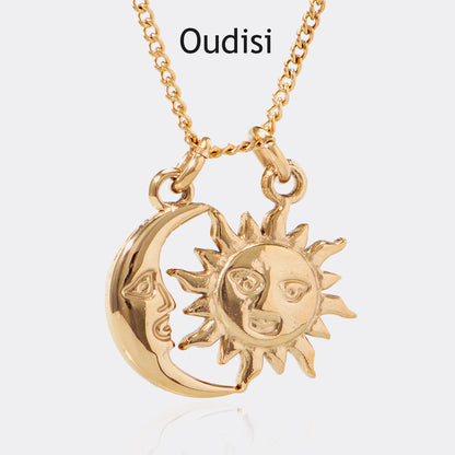 Oudisijewelry 316L Stainless steel moon&sun stack necklaces