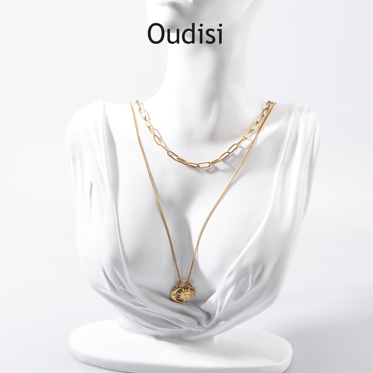 Oudisijewelry 316L Stainless steel moon&sun stack necklaces