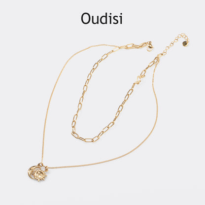 Oudisijewelry 316L Stainless steel moon&sun stack necklaces