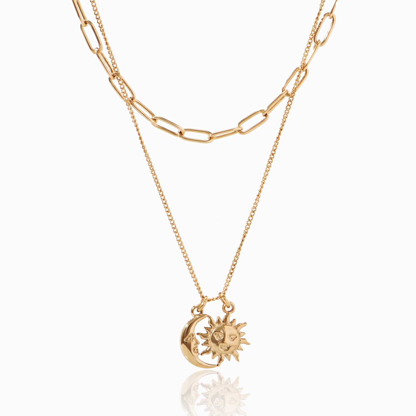 Oudisijewelry 316L Stainless steel moon&sun stack necklaces