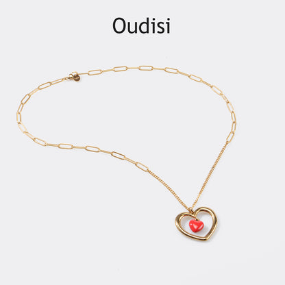 Oudisijewelry 316L Stainless steel heart pendant necklace