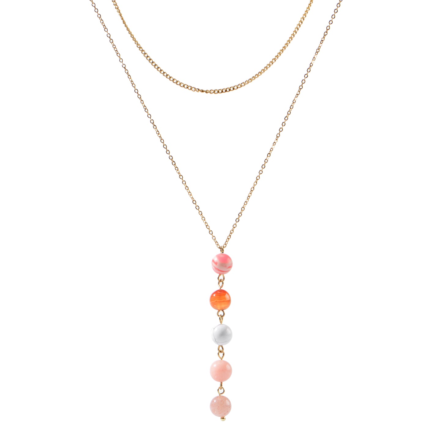 18K Gold-Plated Stainless Steel Nature Stone Extension Stack Necklace