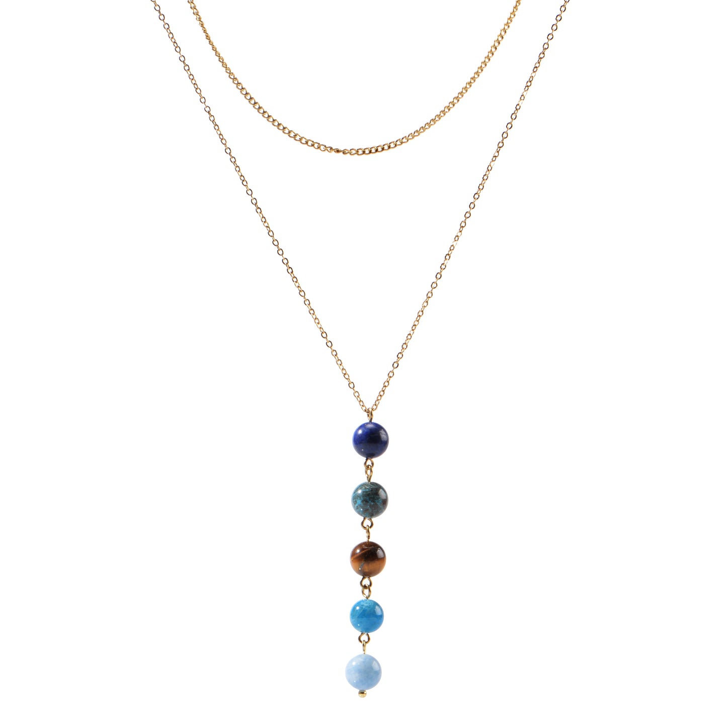 18K Gold-Plated Stainless Steel Nature Stone Extension Stack Necklace