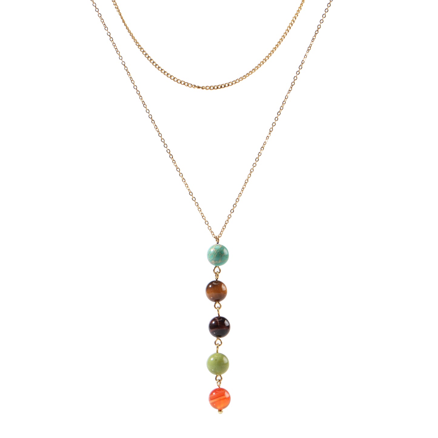 18K Gold-Plated Stainless Steel Nature Stone Extension Stack Necklace