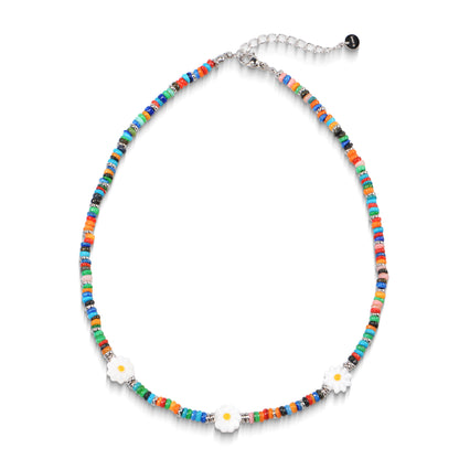 Oudisijewelry Handmade Decor Beaded Flower Necklaces Series Natural Stone Cylinder Beads with Chain Necklace