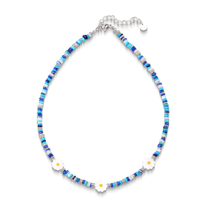 Oudisijewelry Handmade Decor Beaded Flower Necklaces Series Natural Stone Cylinder Beads with Chain Necklace