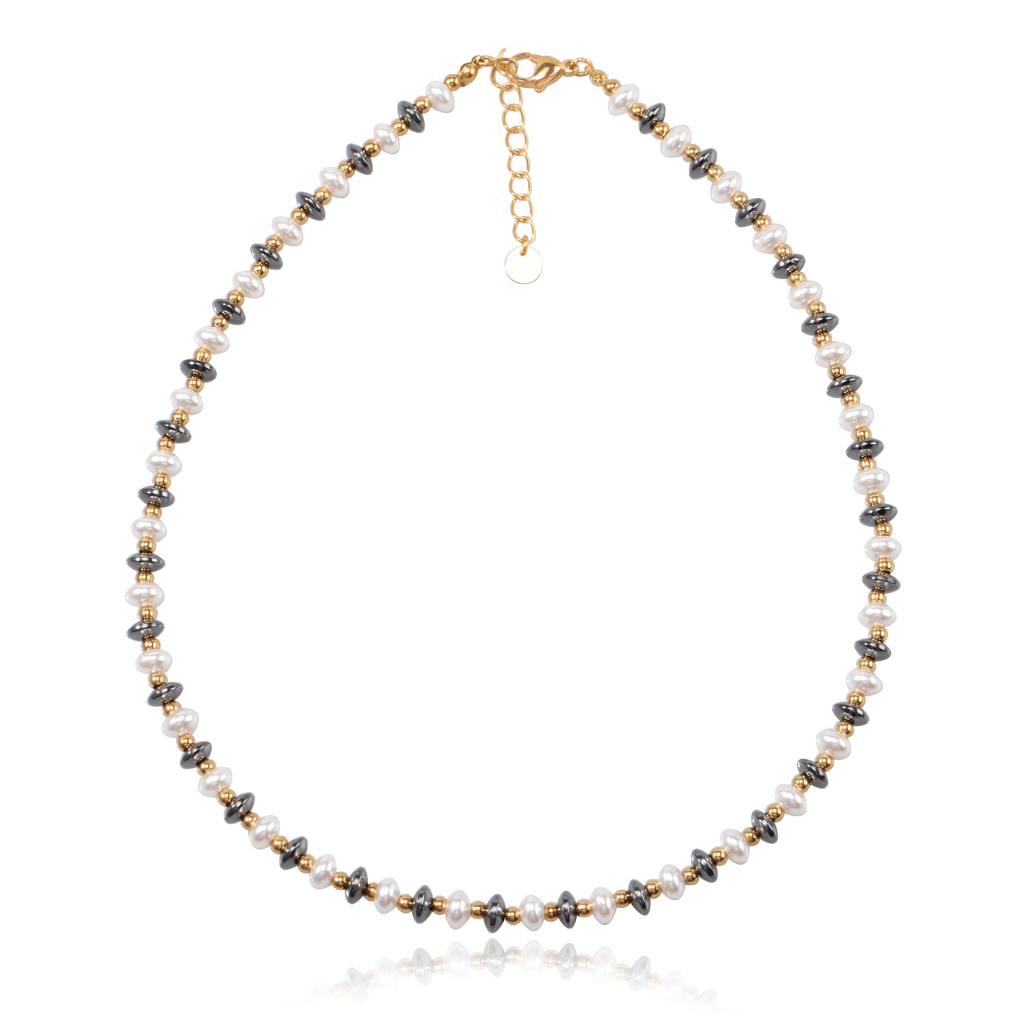 Carbon Fiber and Shell Pearl Necklace