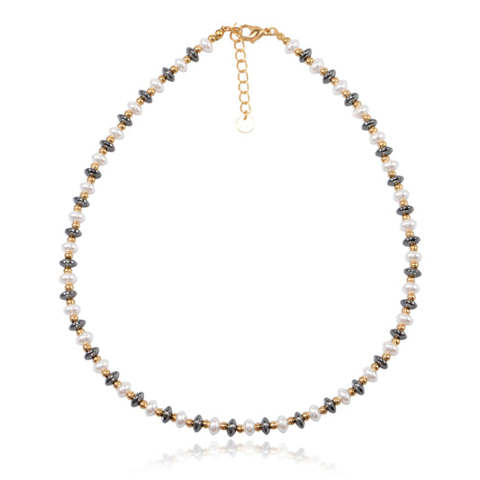 Stainless Steel Carbon Fiber and Shell Pearl Necklace For Women Jewelry