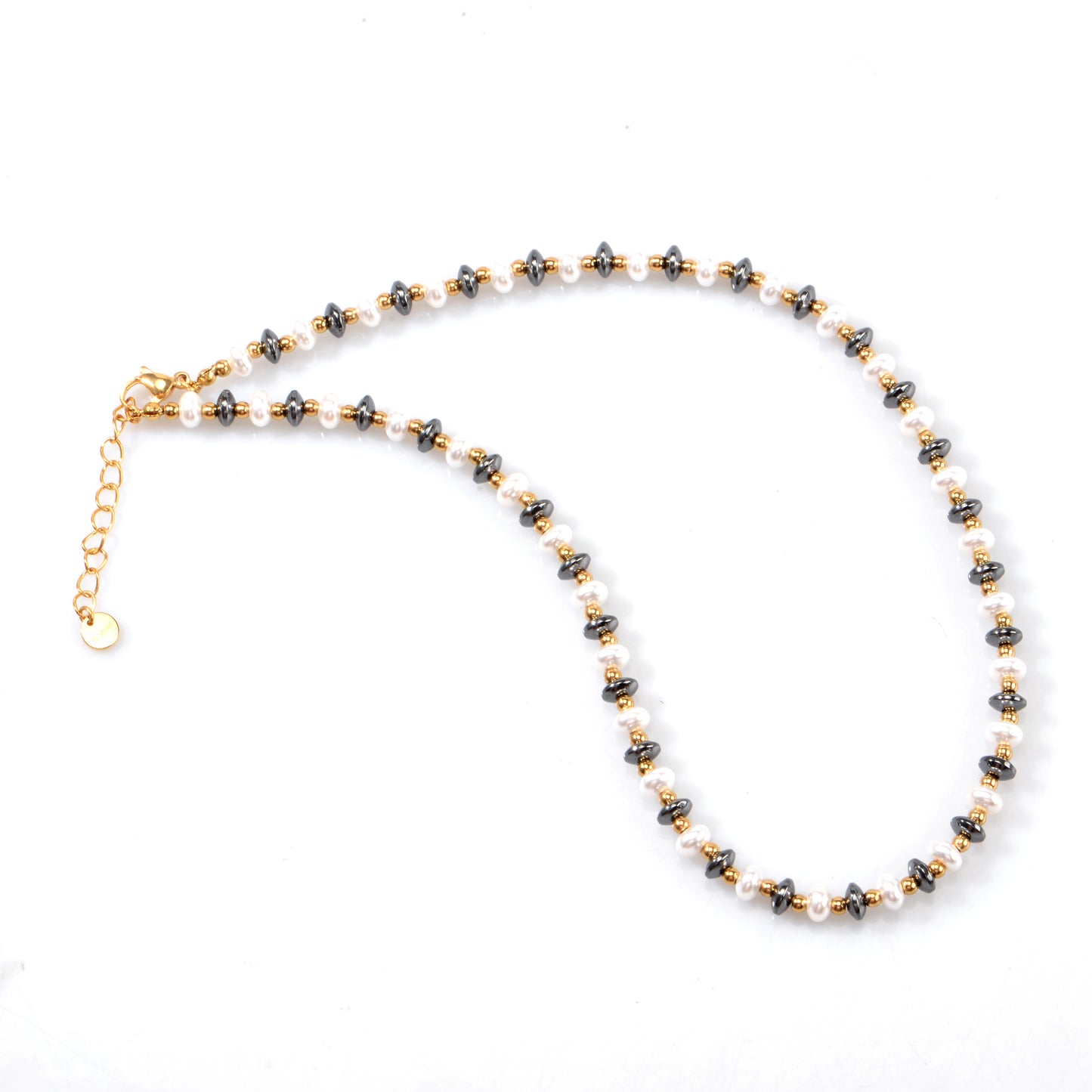 Carbon Fiber and Shell Pearl Necklace