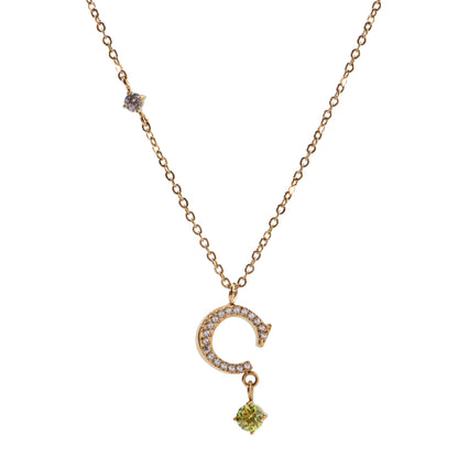 Stainless Steel 18K Gold-Plated Initial 26 Letters  Zircon Necklaces
