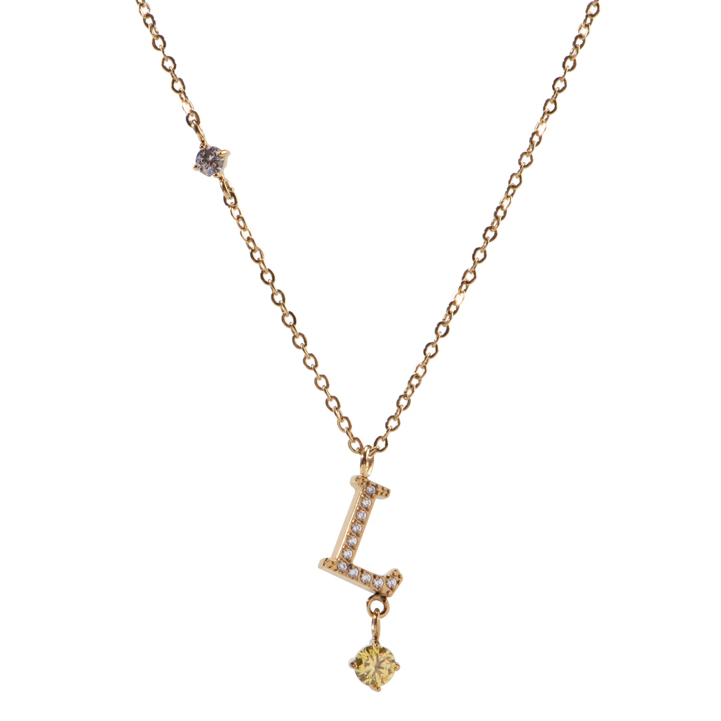 Stainless Steel 18K Gold-Plated Initial 26 Letters  Zircon Necklaces