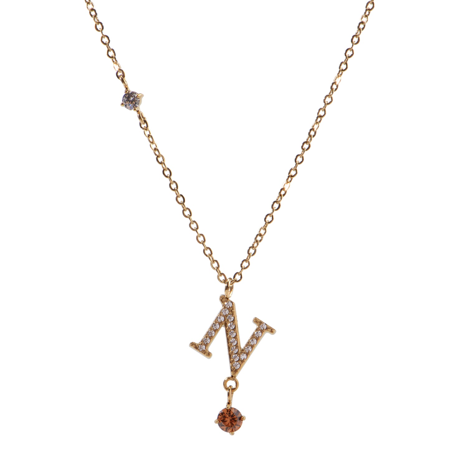 Stainless Steel 18K Gold-Plated Initial 26 Letters  Zircon Necklaces