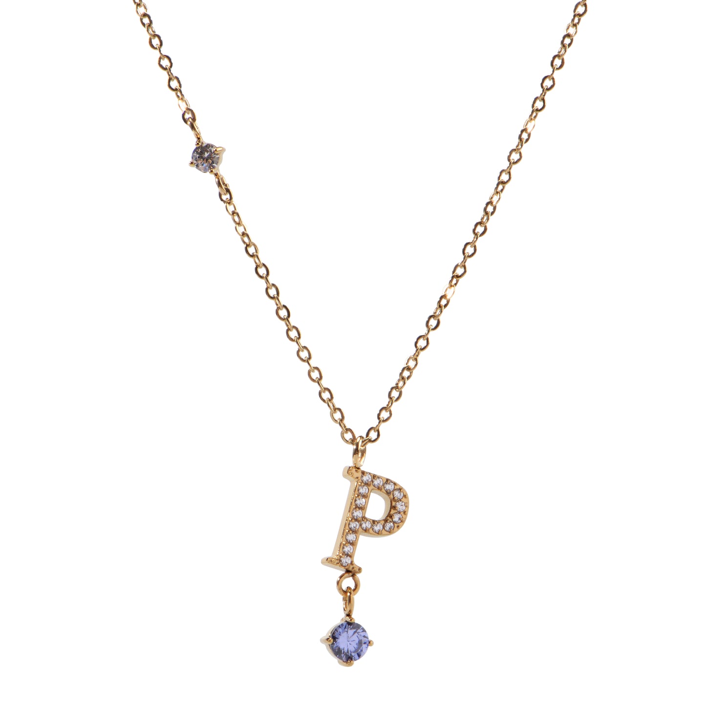 Stainless Steel 18K Gold-Plated Initial 26 Letters  Zircon Necklaces