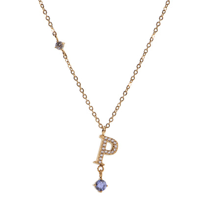 Stainless Steel 18K Gold-Plated Initial 26 Letters  Zircon Necklaces